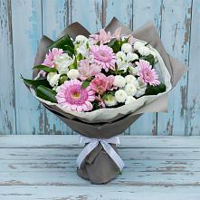 Букет цветов из:  Герберы, Альстромерии и Хризантемы в Троицком Сахалинской области