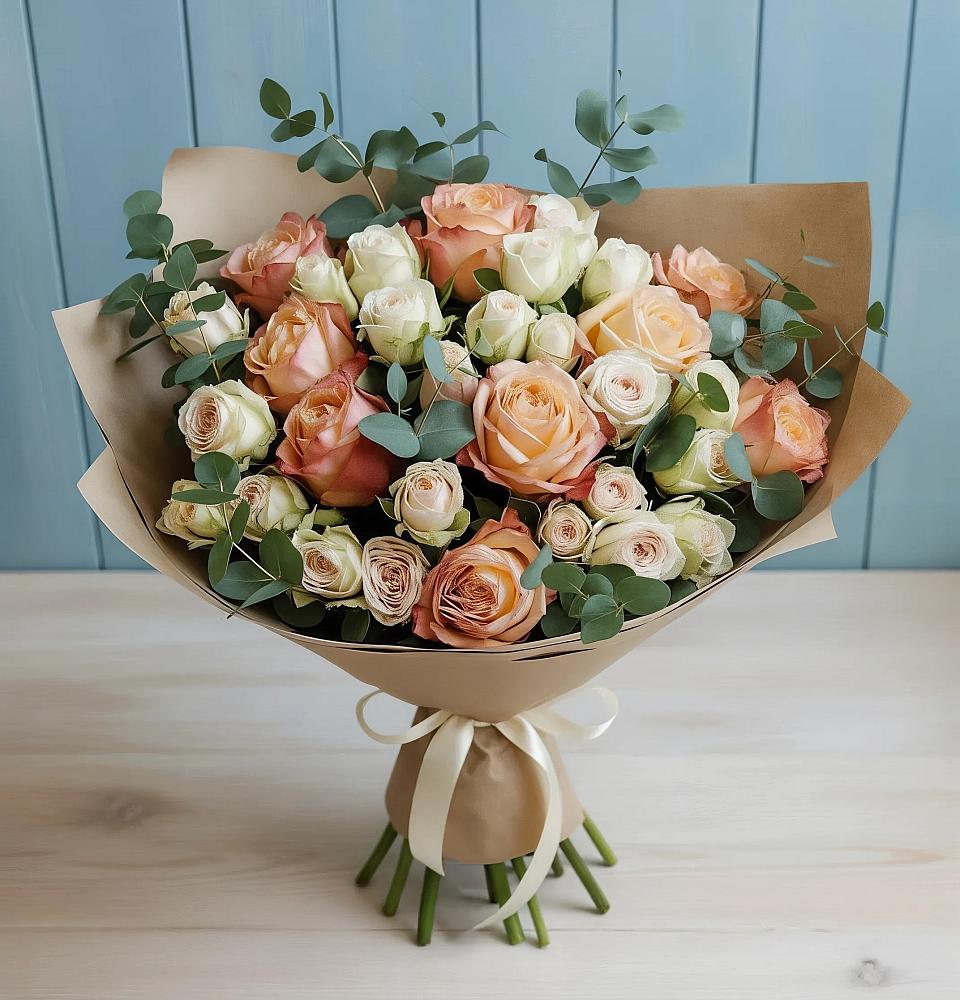 Букет цветов из: Альстромерии и Розы в Троицком Сахалинской области