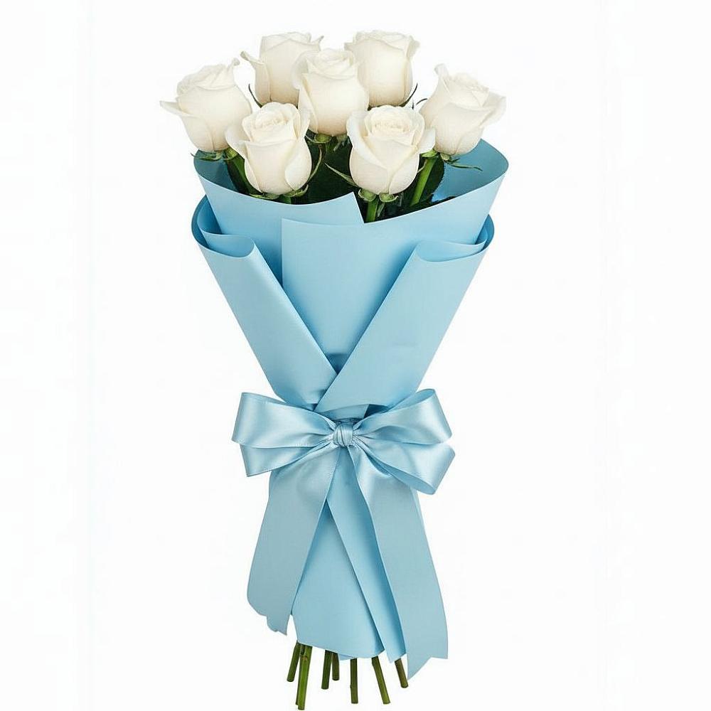 Букет 7 белых роз Проуд в Троицком Сахалинской области