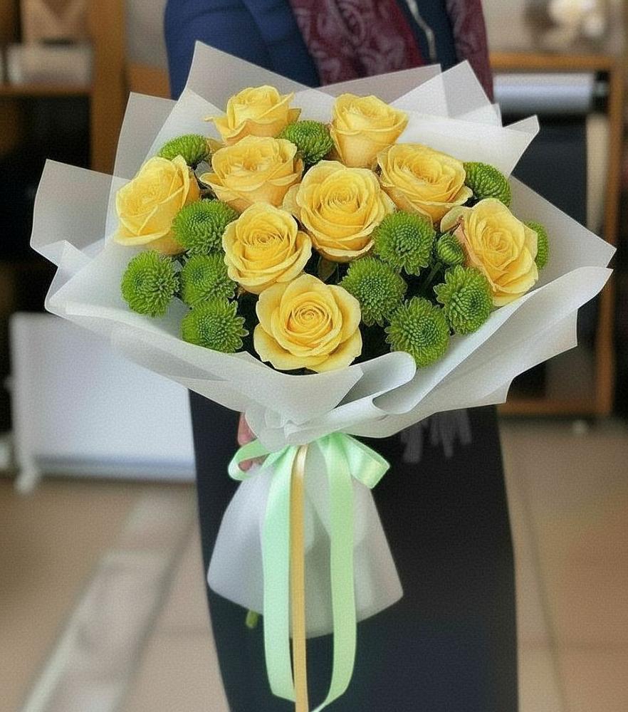 Букет цветов из: Хризантемы и Розы в Троицком Сахалинской области