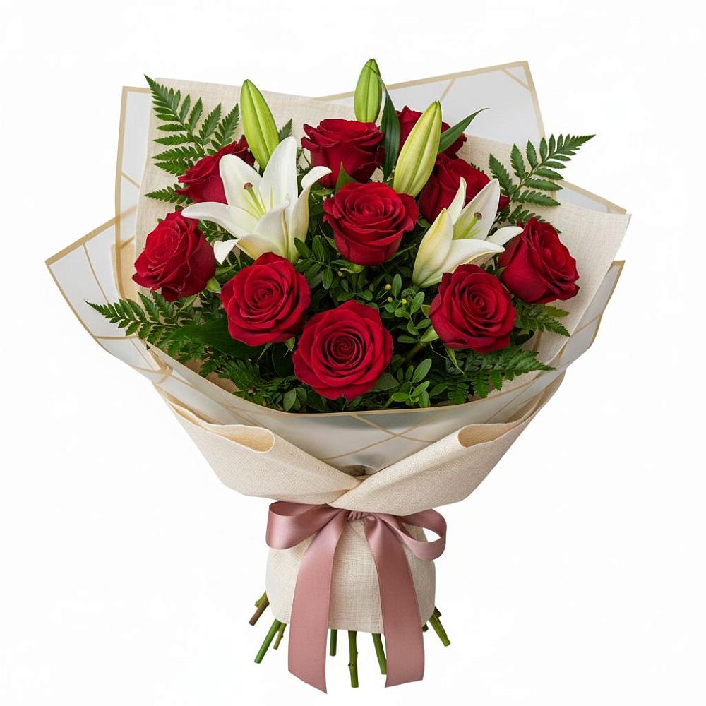 Букет цветов из: Лилии и Розы в Троицком Сахалинской области