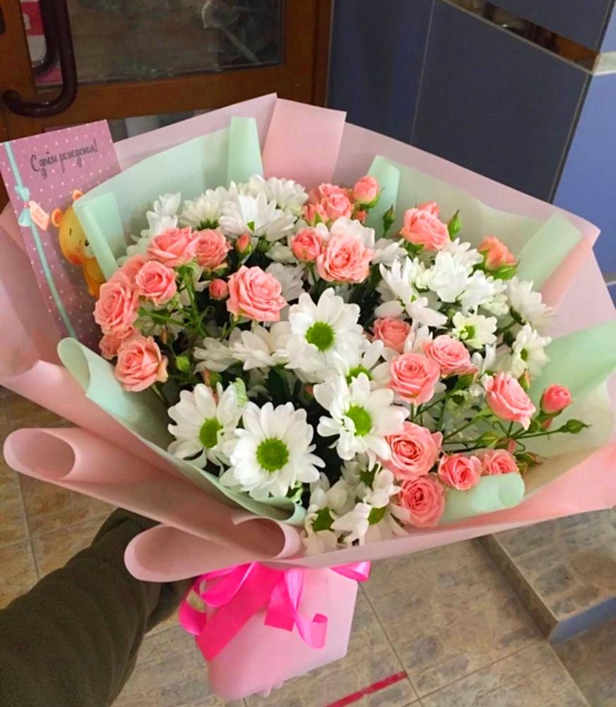 Букет цветов из: Розы и Хризантемы в Троицком Сахалинской области