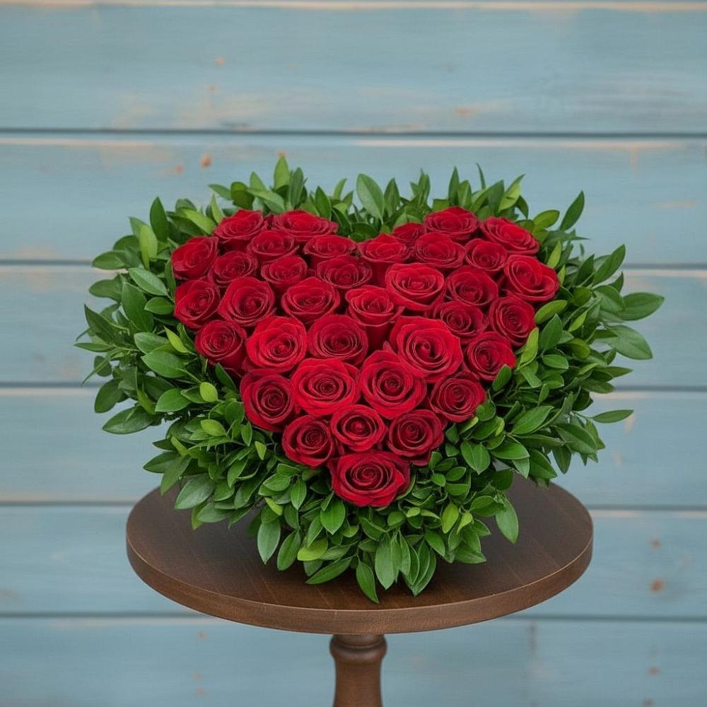 Цветочная композиция из Розы в виде сердца в Троицком Сахалинской области