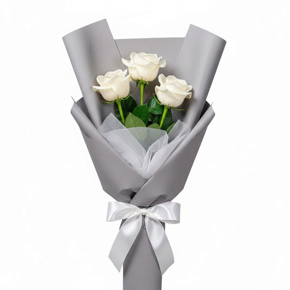 Букет 3 белые розы в Троицком Сахалинской области