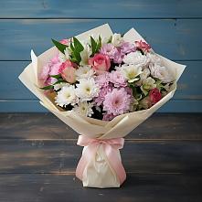 Букет цветов из:  Хризантемы, Альстромерии и Розы в Троицком Сахалинской области