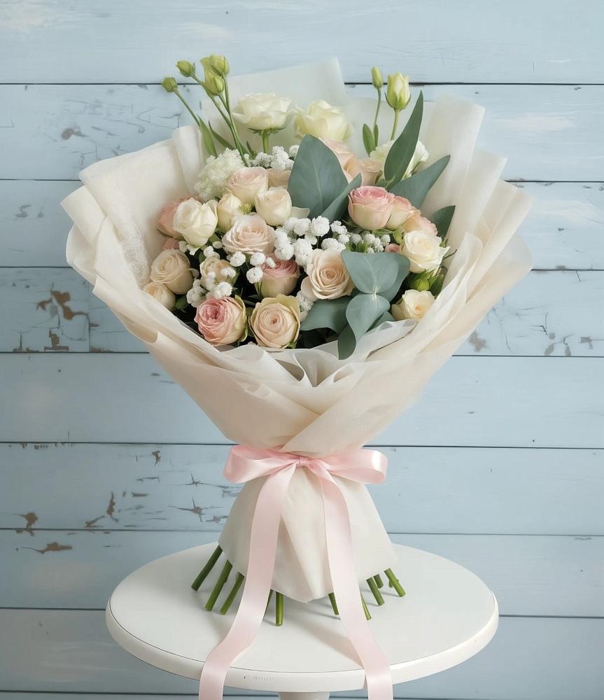 Букет цветов из: Розы и Лизиантусы в Троицком Сахалинской области