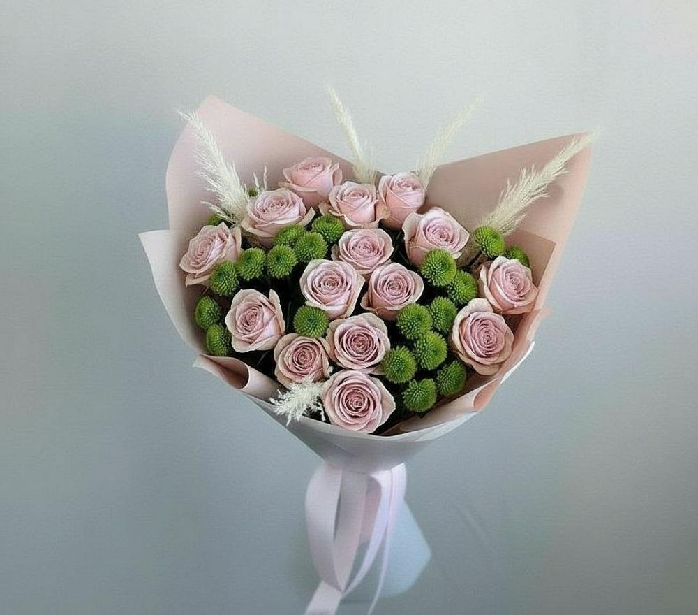 Букет цветов из: Розы и Хризантемы в Троицком Сахалинской области