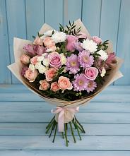 Букет цветов из:  Хризантемы, Розы и Альстромерии в Троицком Сахалинской области