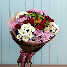 Букет цветов из:  Розы, Хризантемы и Альстромерии в Троицком Сахалинской области
