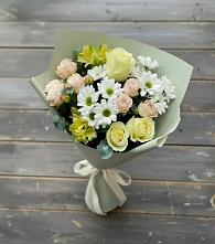 Букет цветов из:  Альстромерии, Розы и Хризантемы в Троицком Сахалинской области